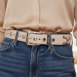 Studded Beige Belt with Silver Buckle